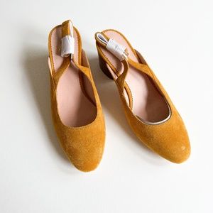 J Crew mustard yellow leather slingback block heels size 8.5 new without box